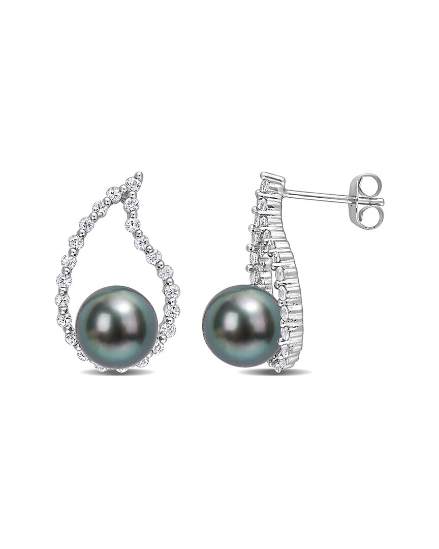 Rina Limor 10k 0.69 Ct. Tw. White Sapphire 8-8.5mm Pearl Earrings