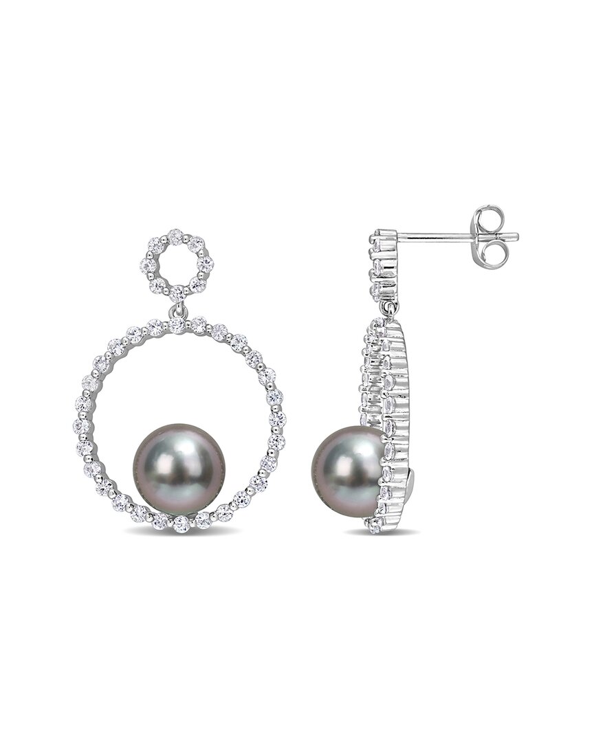 Rina Limor 10k 1.08 Ct. Tw. White Sapphire 8-8.5mm Pearl Earrings