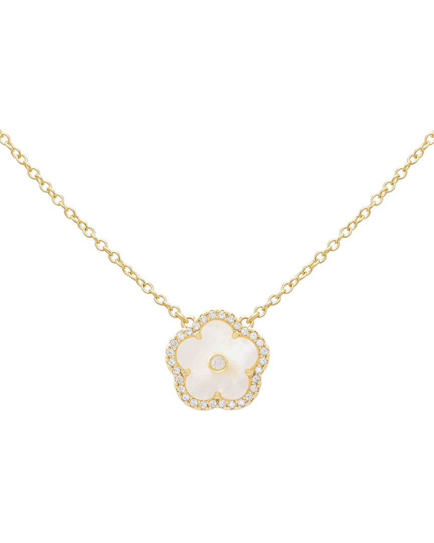 Jankuo Flower 14k Plated Lab-grown Mother-of-pearl Cz Pendant Necklace