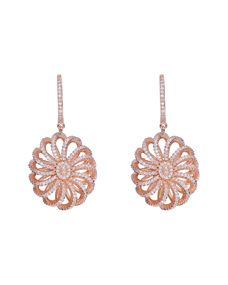 Genevive 14k Rose Gold Vermeil Cz 3d Flower Earrings