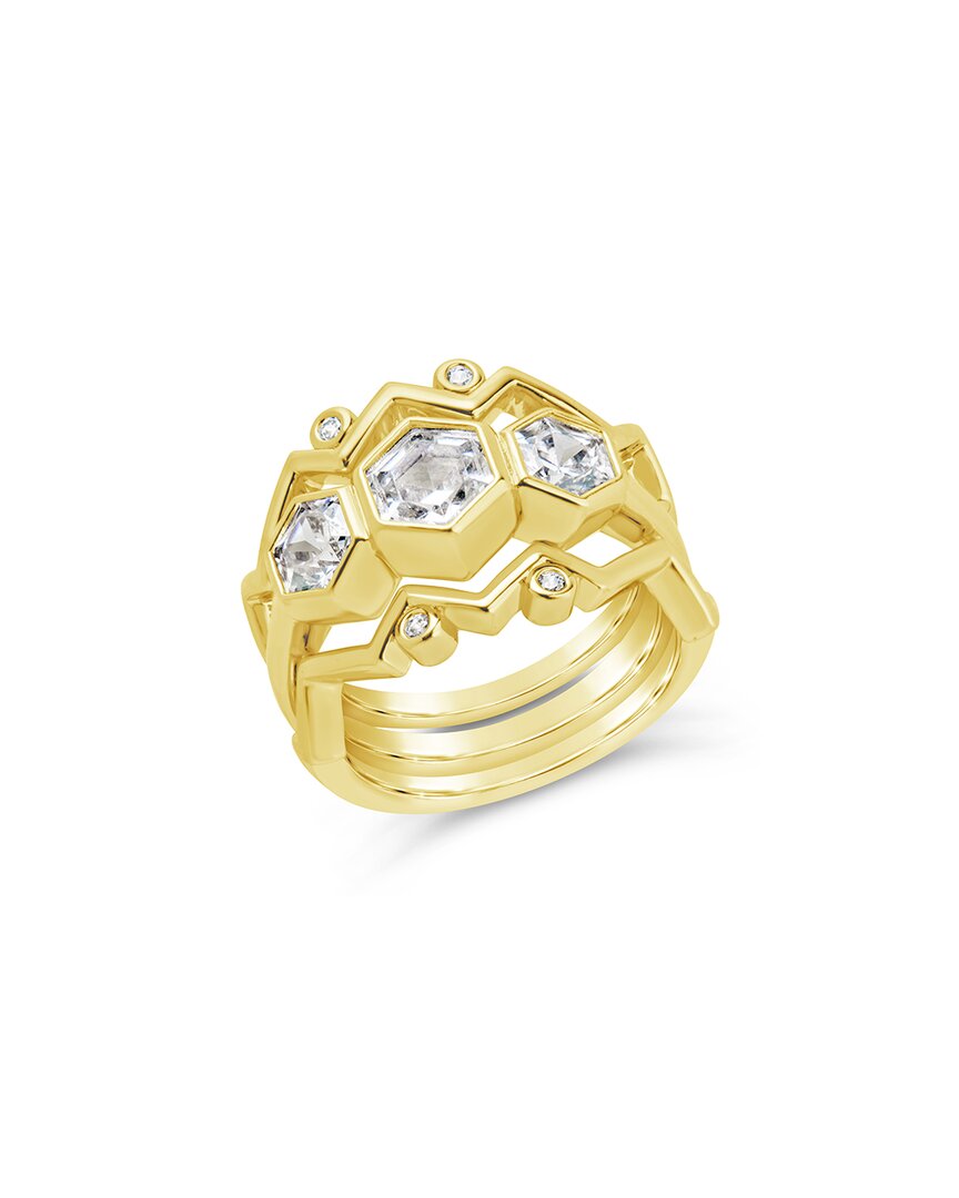 Sterling Forever 14k Plated Cz Set Of 3 Caterina Stacking Rings