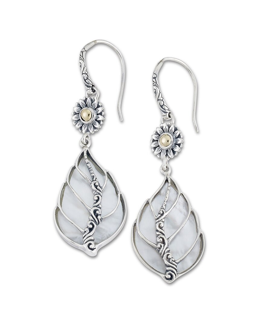 Samuel B. 18k Over Silver Pearl Leaf & Flower Earrings