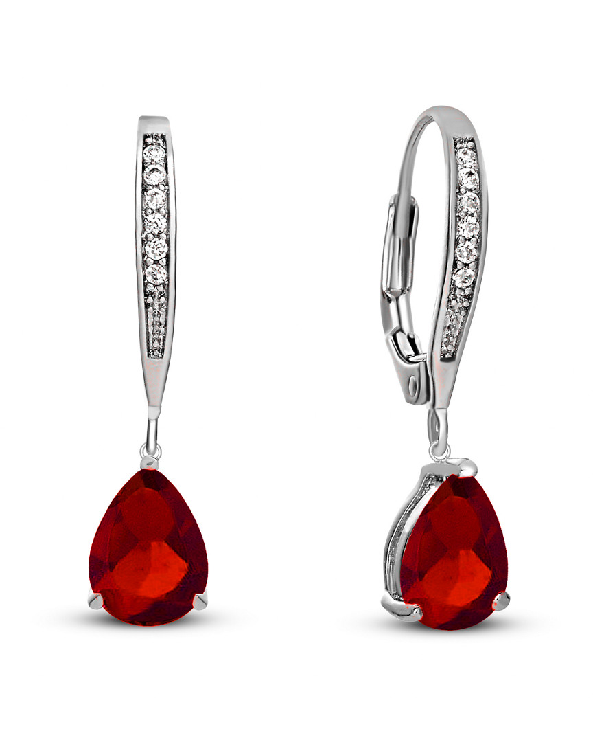 Genevive Sterling Silver Ruby Cubic Zirconia Dangling Earrings