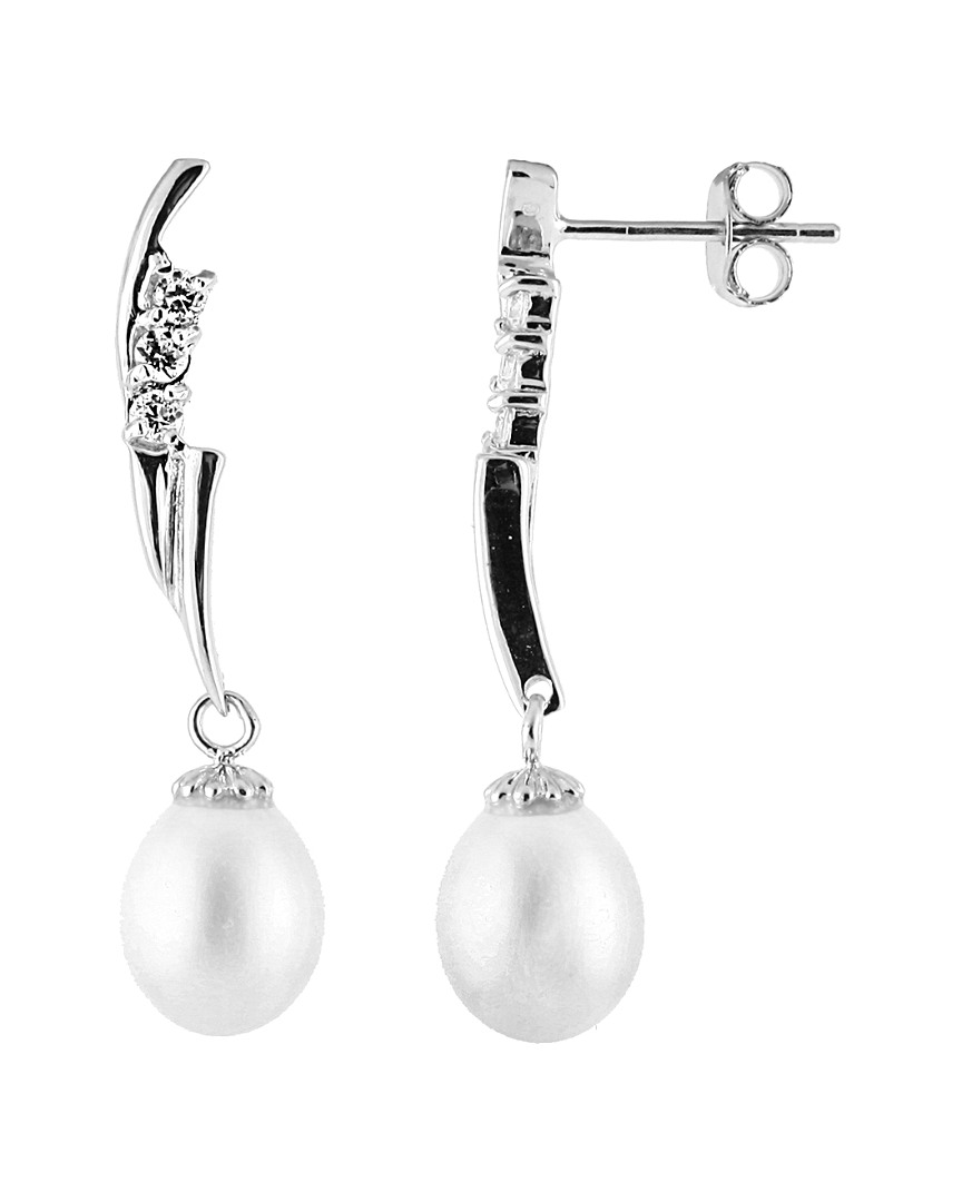 Splendid Pearls Silver 7.5-8mm Pearl & Cz Earrings