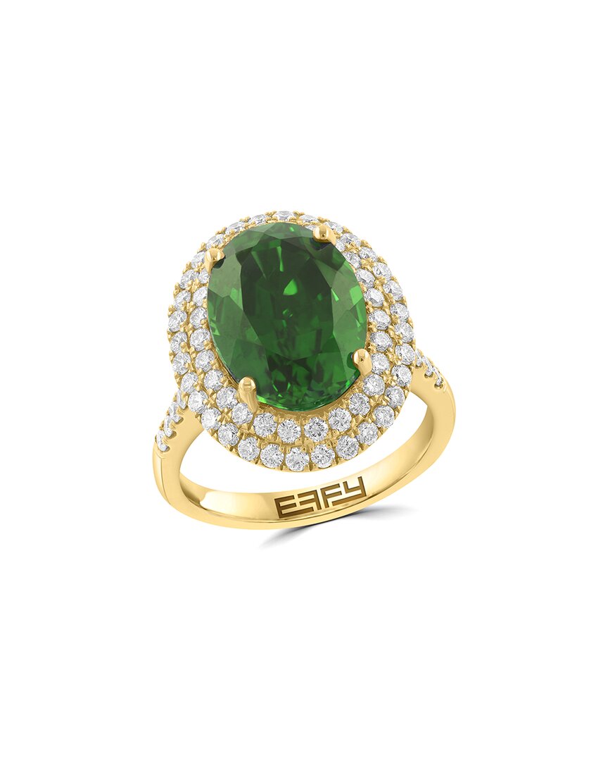 Effy Fine Jewelry Gold Over Silver 7.16 Ct. Tw. Lab-grown Diamond & Lab-grown  Lab Emerald Ring