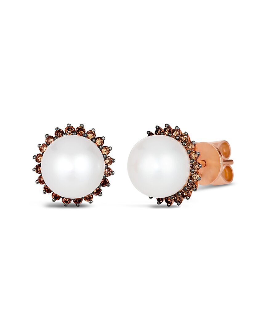 Le Vian ® 14k Rose Gold 0.30 Ct. Tw. Diamond & 8mm Pearl Studs In White