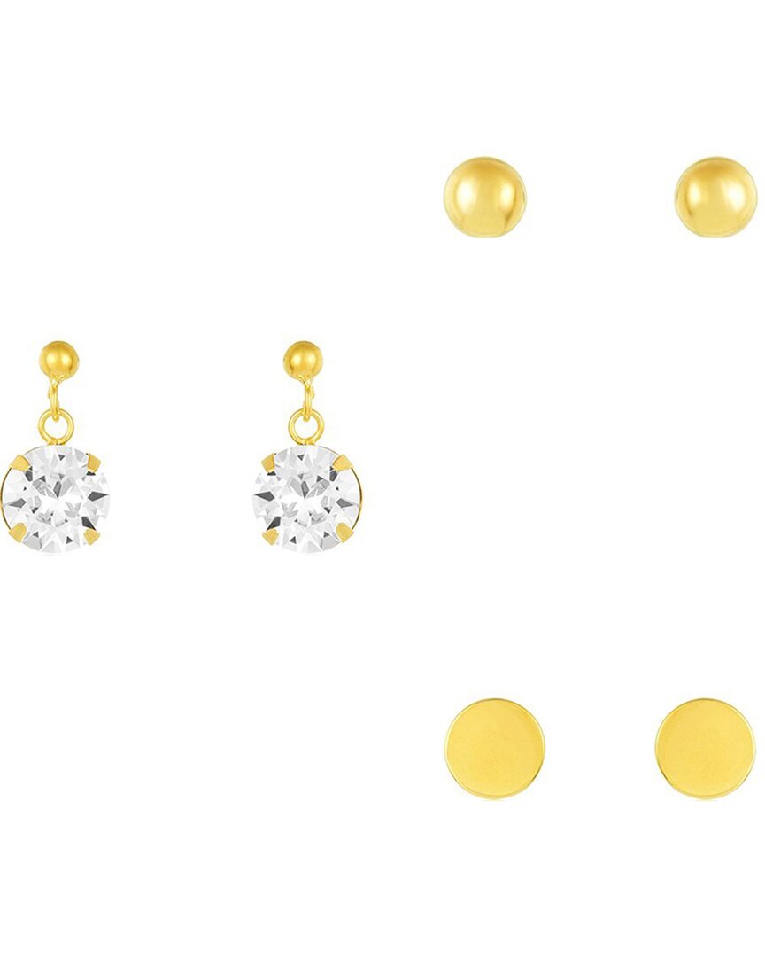 Sterling Forever 14k Over Silver Cz Essential Set Of 3 Earrings