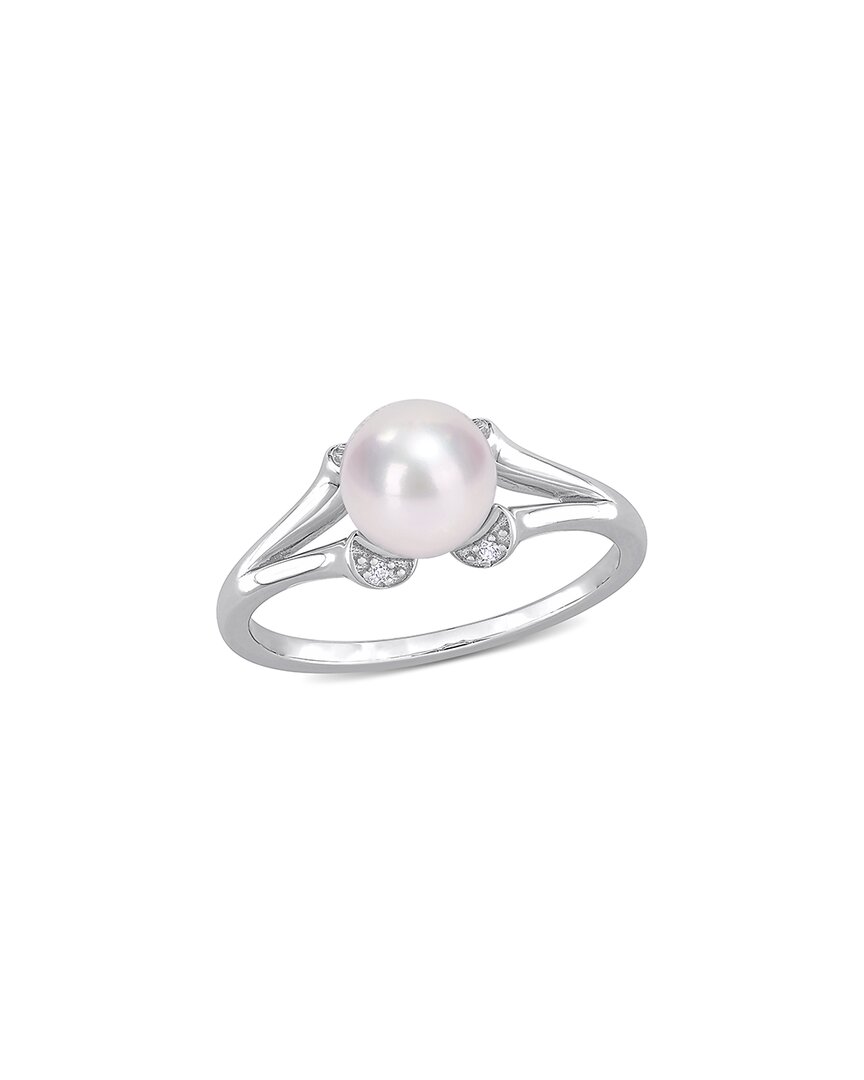 Rina Limor Silver White Sapphire 7-7.5mm Pearl Split-shank Ring