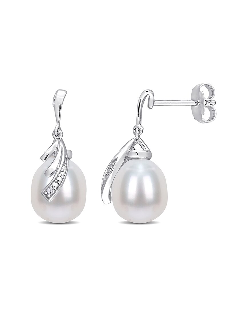 Rina Limor Silver 8-8.5mm Pearl Feather Earrings