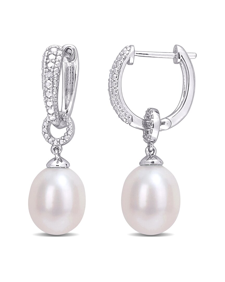 Rina Limor Silver 8-8.5mm Pearl Drop Hoop Clip-on Earrings