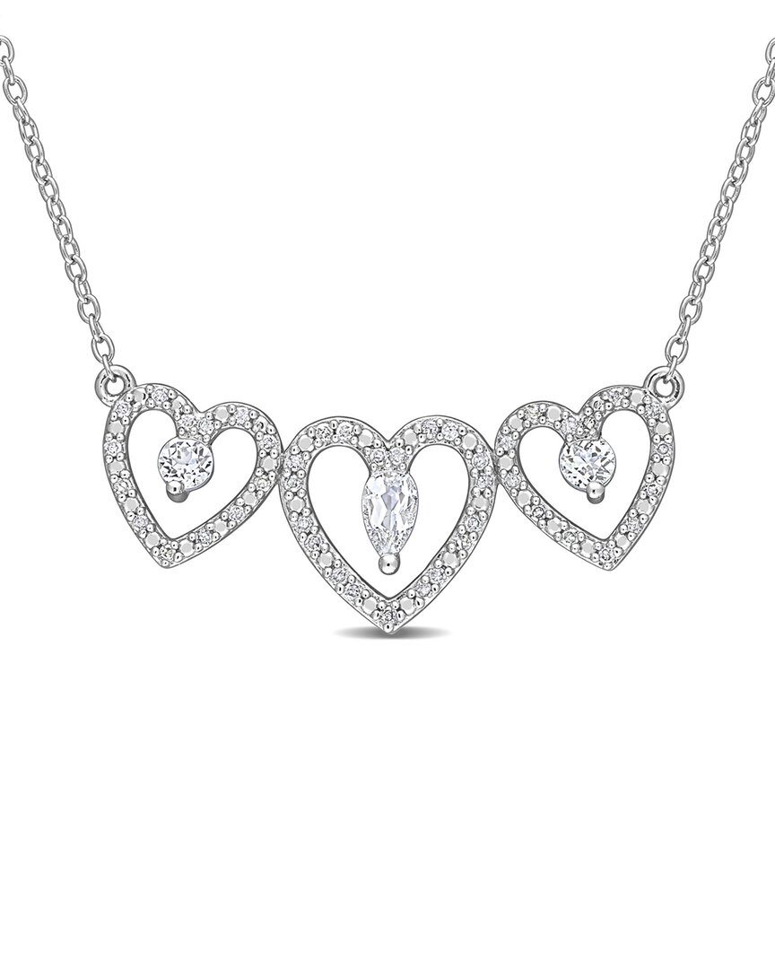 Rina Limor Silver 0.74 Ct. Tw. White Topaz Triple Heart Necklace