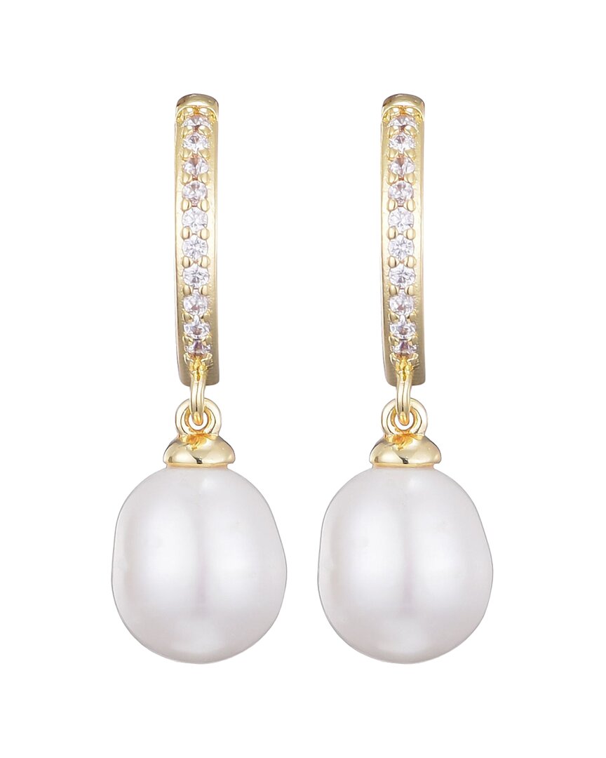 Adornia 14k Gold Plated Cz Huggie Hoop Earrings With Freshwater Pearl Drop In Gold