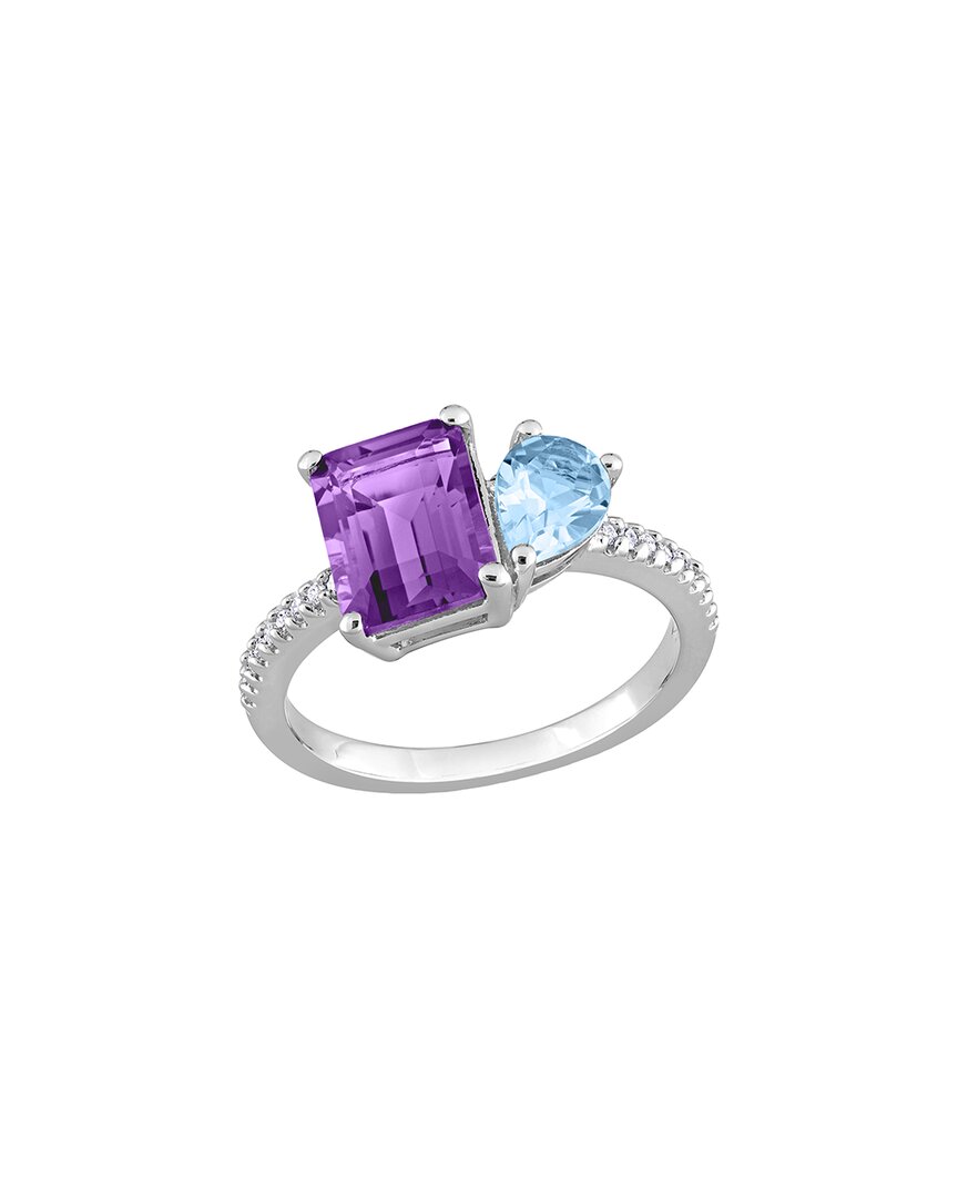 Rina Limor Toi & Moi Silver 3.20 Ct. Tw. Diamond & Amethyst & Sky Blue Topaz Ring
