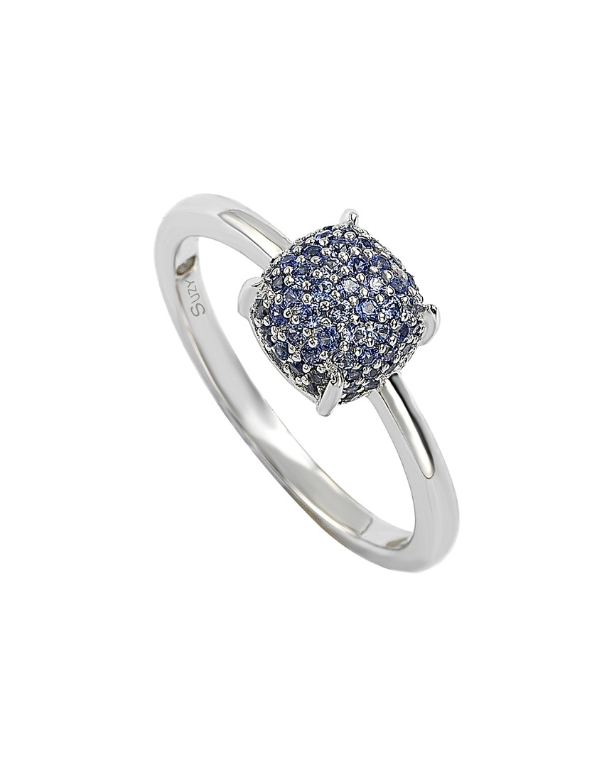 Suzy Levian Silver Diamond & Blue Sapphire Ring