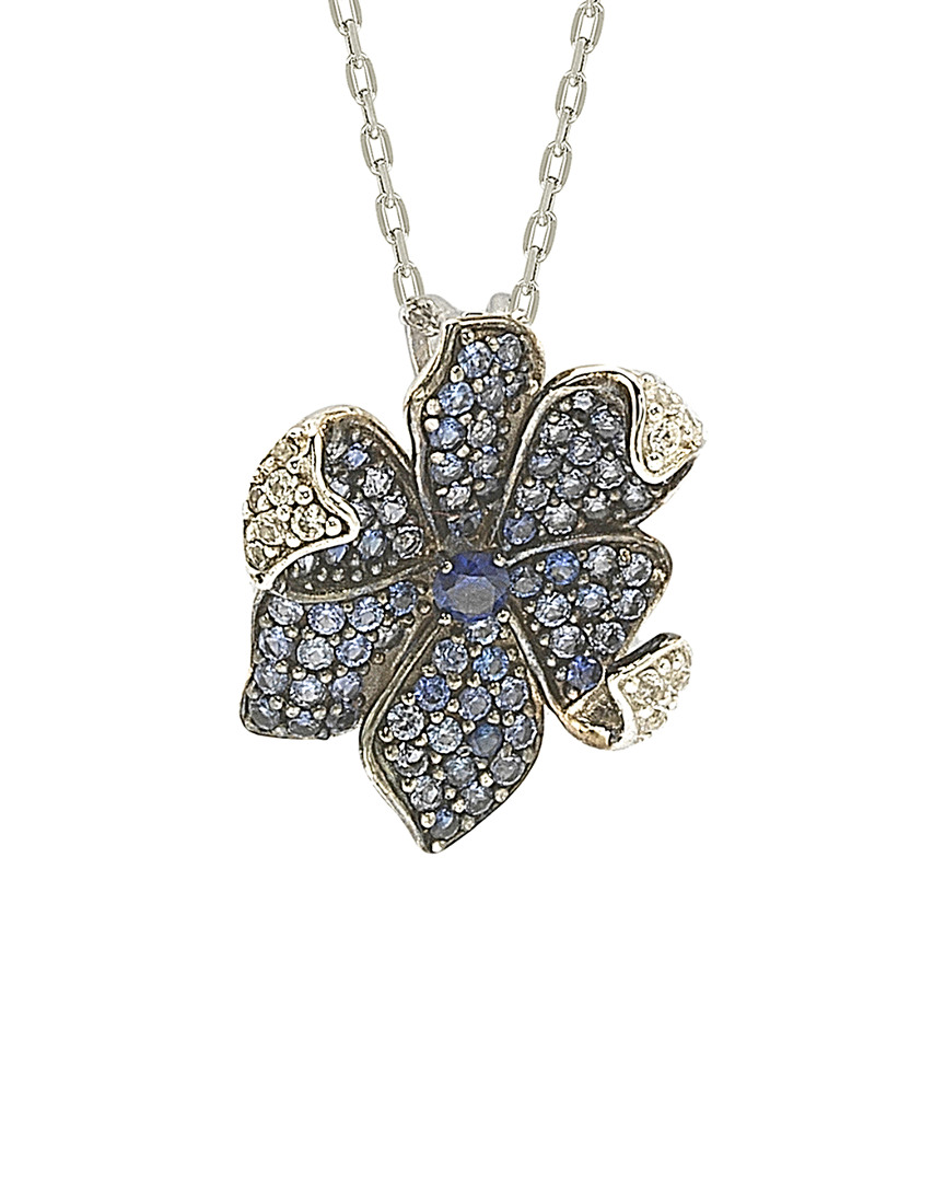 Shop Suzy Levian Silver Diamond & Sapphire Flower Necklace