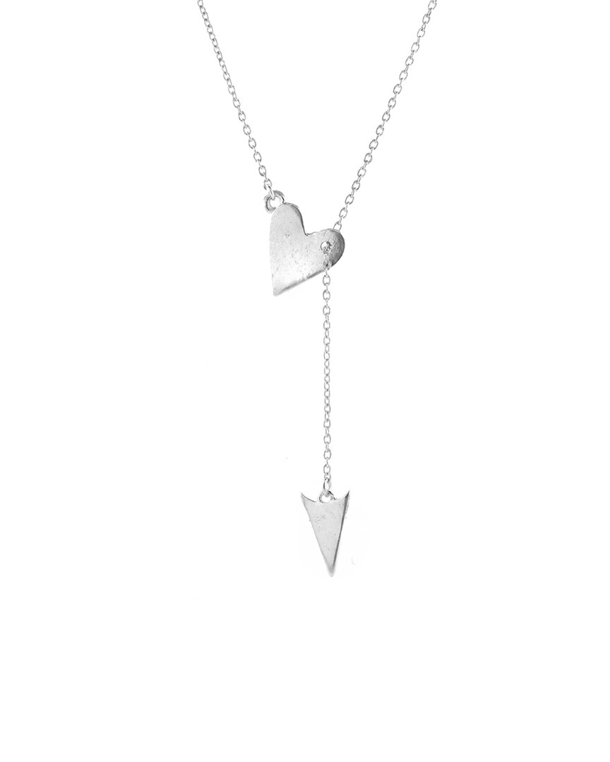 Adornia Rhodium Over Silver Heart Arrow Lariat Necklace