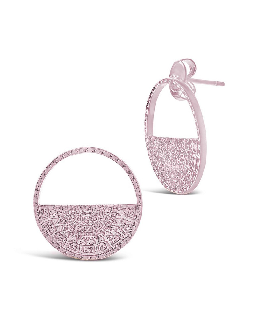 Sterling Forever Medallion Engraved Half Circle Stud Earrings