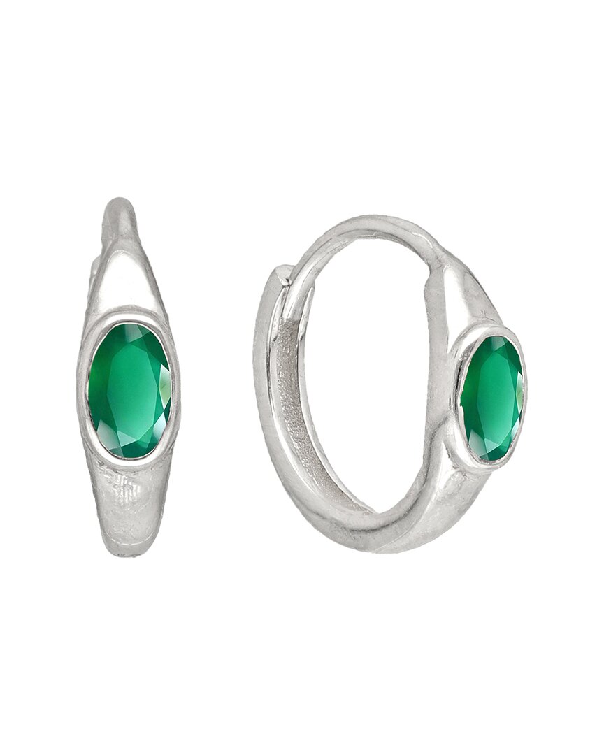 Tiramisu Silver 0.60 Ct. Tw. Green Onyx Huggie Earrings