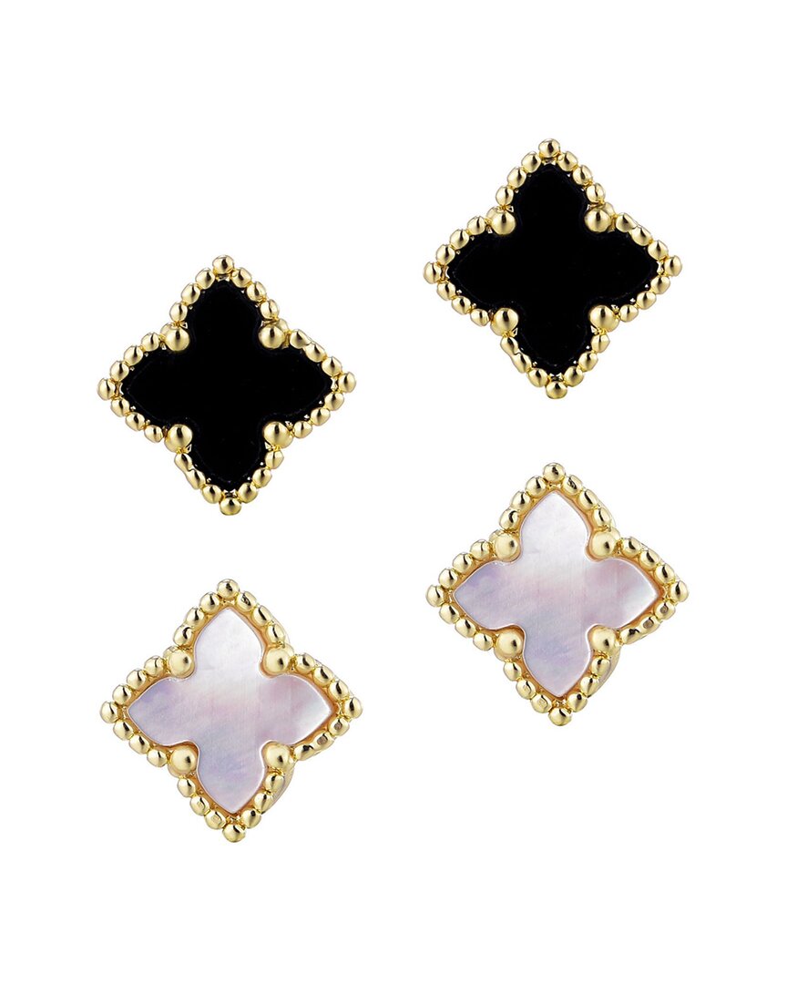 Adornia 14k Plated Mother-of-pearl Clover Stud Set Earrings In Gold