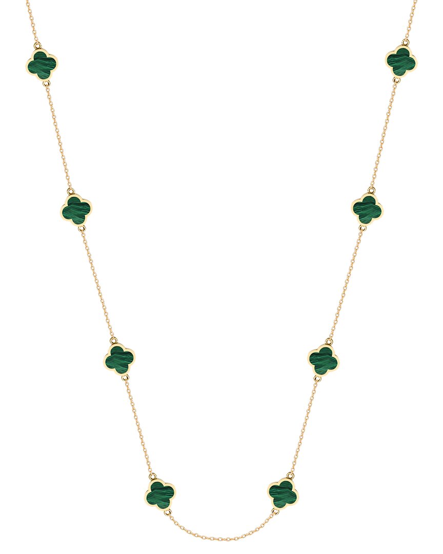 Gabi Rielle 14k Over Silver Malachite Clover Station Necklace