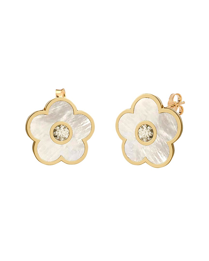 Gabi Rielle 14k Over Silver Pearl Cz Flower Earrings In Gold