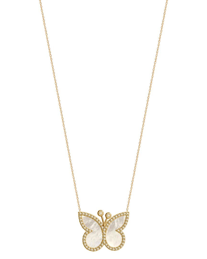 Gabi Rielle 14k Over Silver Pearl Cz Butterfly Necklace In Gold