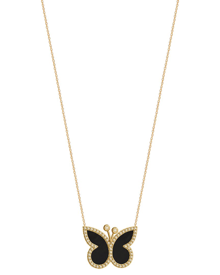 Gabi Rielle 14k Over Silver Onyx Cz Butterfly Necklace In Gold