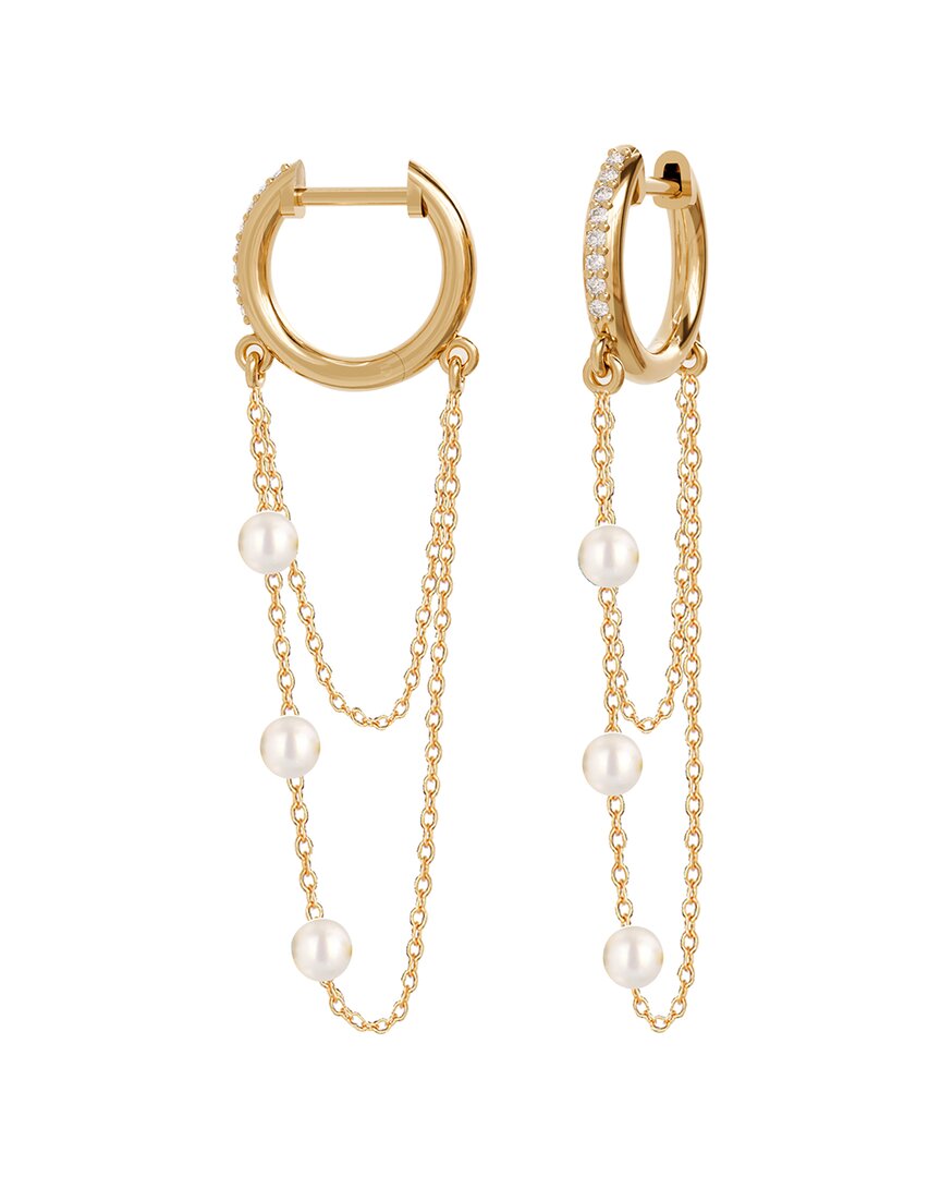 Gabi Rielle 14k Over Silver Pearl Cz Huggie Hoops In Gold