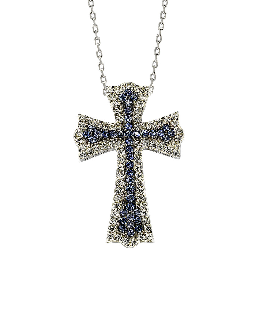 Suzy Levian Silver Diamond & Sapphire Cross Necklace