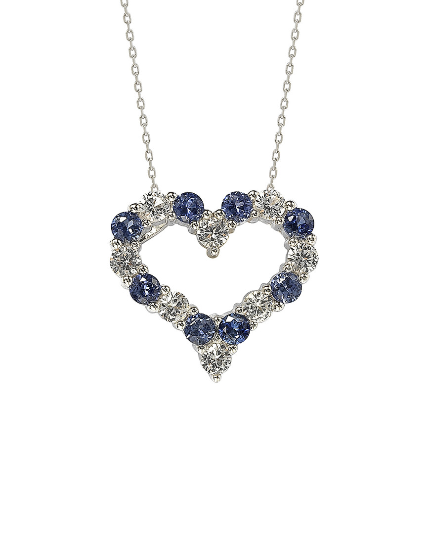 Suzy Levian Silver .77 Ct. Tw. Diamond & Sapphire Heart Necklace