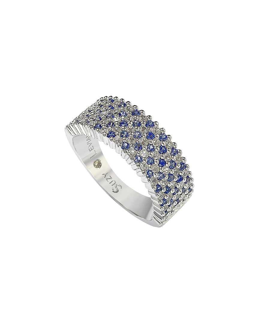 Suzy Levian Silver 1.02 Ct. Tw. Diamond & Sapphire Pave Ring