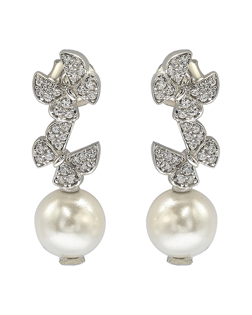 Suzy Levian Silver 8mm Pearl & Sapphire Earrings