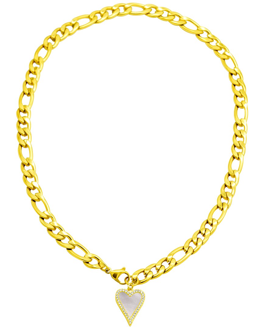 Adornia Tarnish Resistant 14k Gold-plated Figaro Chain With Crystal Halo Mother-of-pearl Heart