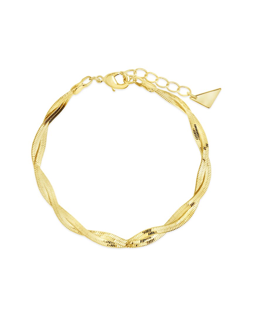 Sterling Forever 14k Plated Oakley Braided Herringbone Chain Bracelet