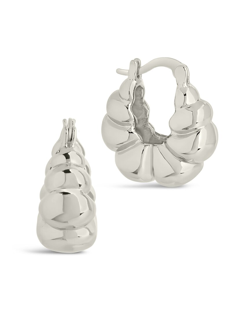 Sterling Forever Rhodium Plated Petite Croissant Hoops In White