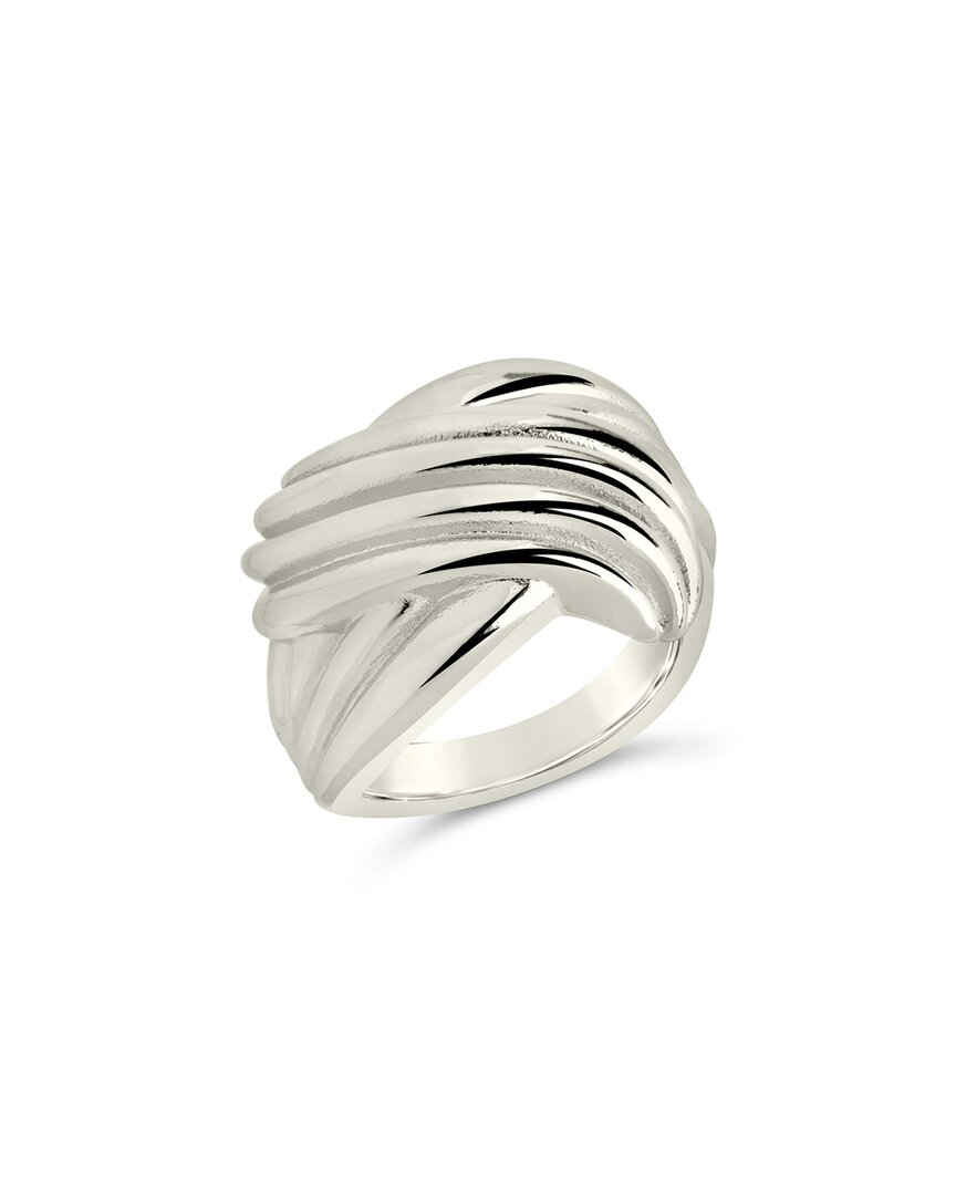 Sterling Forever Rhodium Plated Plié Textured Statement Ring In Metallic
