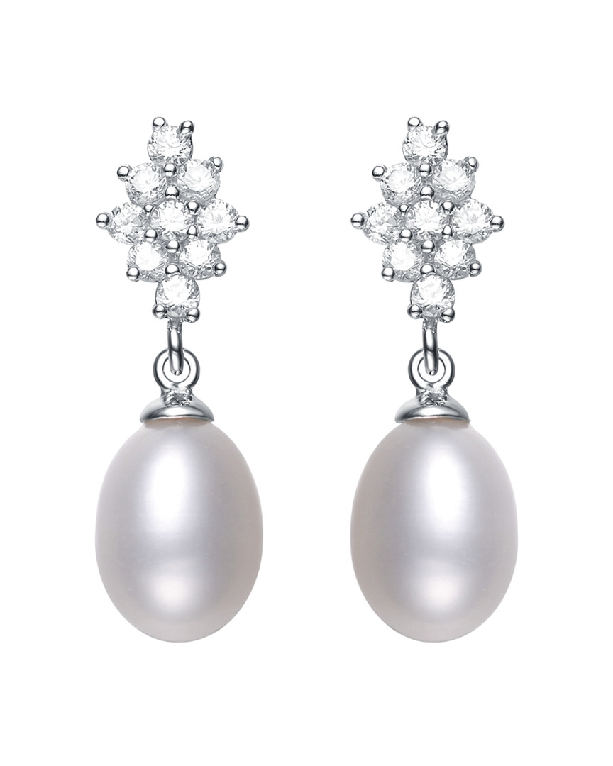 Genevive Silver Pearl & Cz Drop Earrings