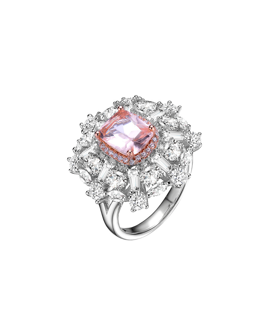 Genevive Sterling Silver Two Tone Morganite Cubic Zirconia Cocktail Ring