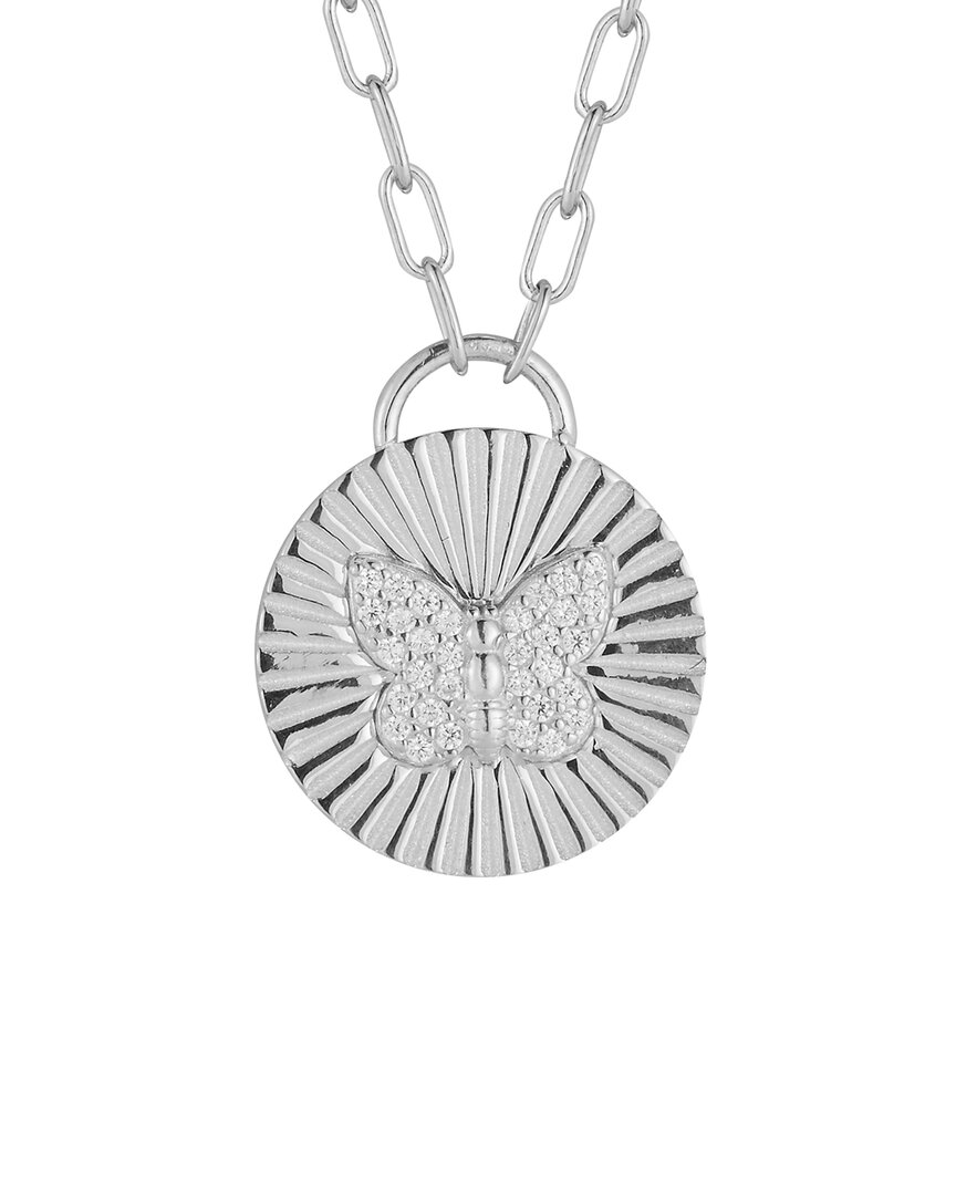 Silver Cz Butterfly Disc Necklace