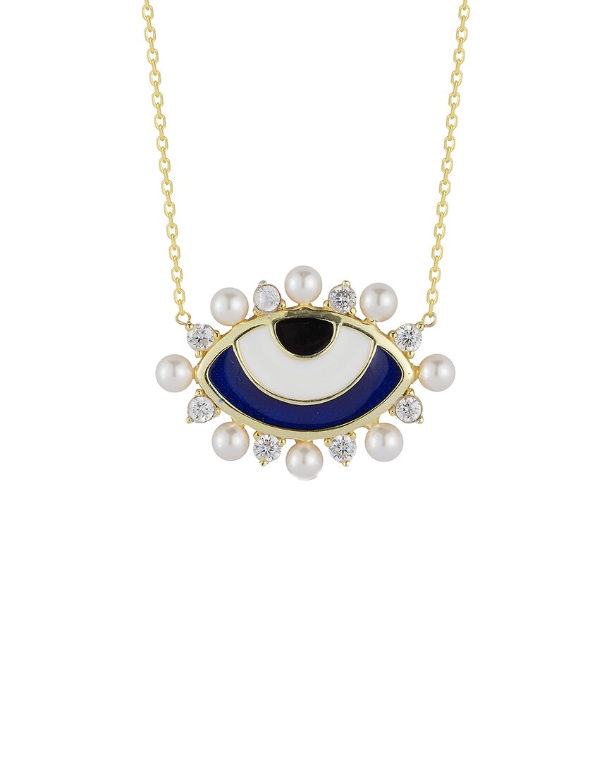 Glaze Jewelry Silver Pearl Cz Evil Eye Necklace