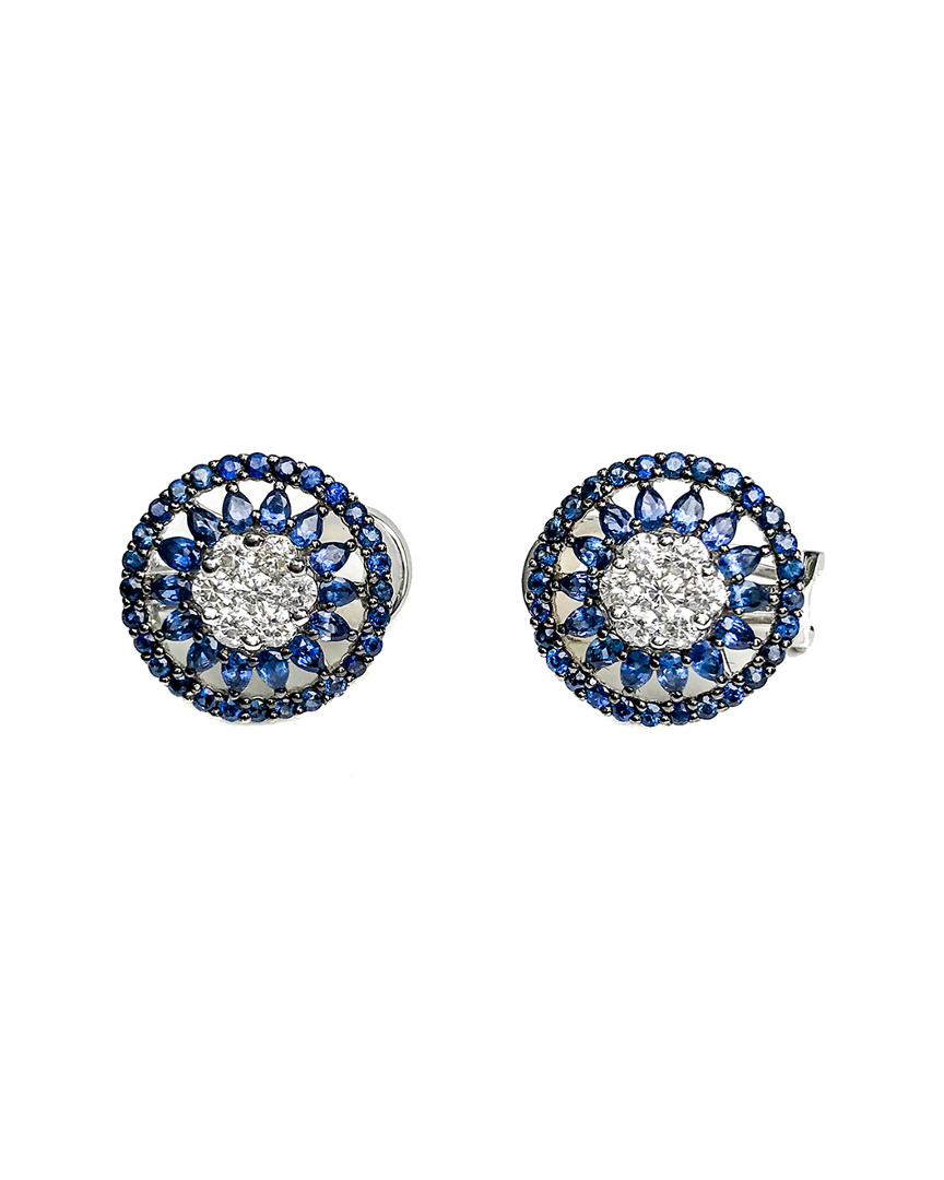 Arthur Marder Fine Jewelry 18k 4.50 Ct. Tw. Diamond & Sapphire Starburst Earrings