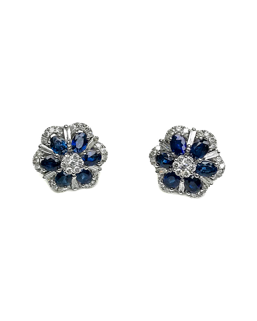 Arthur Marder Fine Jewelry 18k 3.90 Ct. Tw. Diamond & Sapphire Flower Earrings