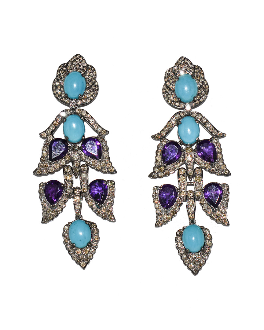 Arthur Marder Fine Jewelry 14k & Silver 12.00 Ct. Tw. Diamond & Gemstone Drop Earrings