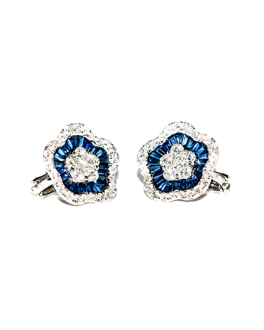 Arthur Marder Fine Jewelry 18k 7.00 Ct. Tw. Diamond & Sapphire Flower Earrings