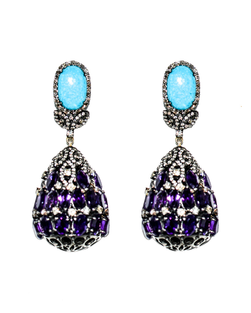 Arthur Marder Fine Jewelry Silver 28.00 Ct. Tw. Diamond & Gemstone Drop Earrings