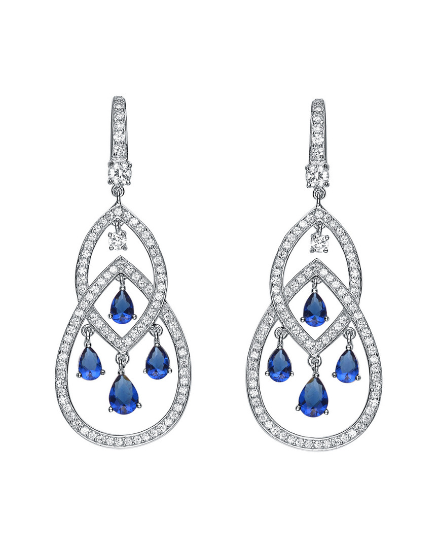 Genevive Sterling Silver Sapphire Cz Double Teardrop Chandelier Earrings