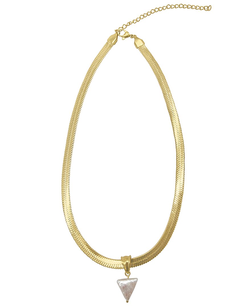 Shop Adornia Fine Jewelry 14k Plated 10mm Pearl Water-resistant Triangle And Herringbone Chain Necklace