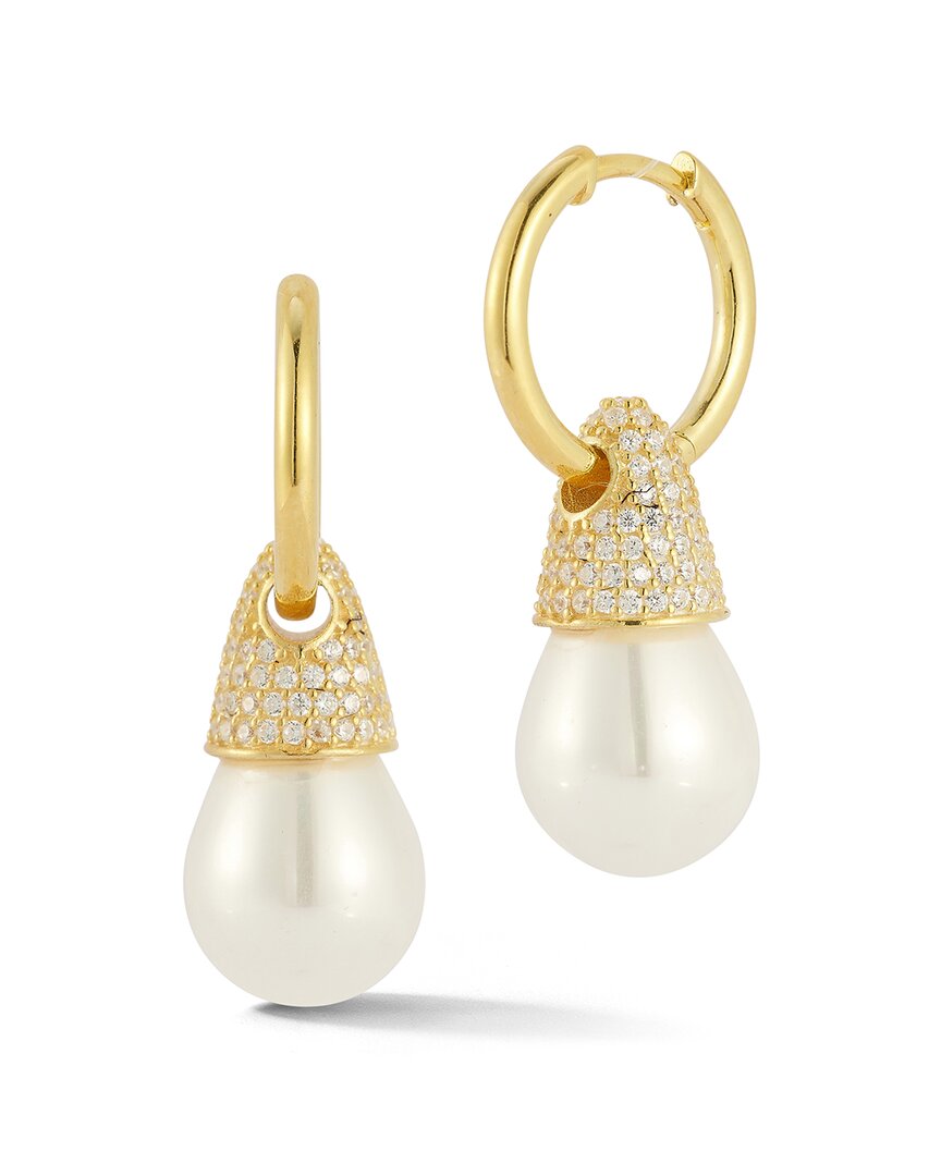 Sphera Milano 14k Over Silver 10mmmm Pearl Cz Statement Earrings