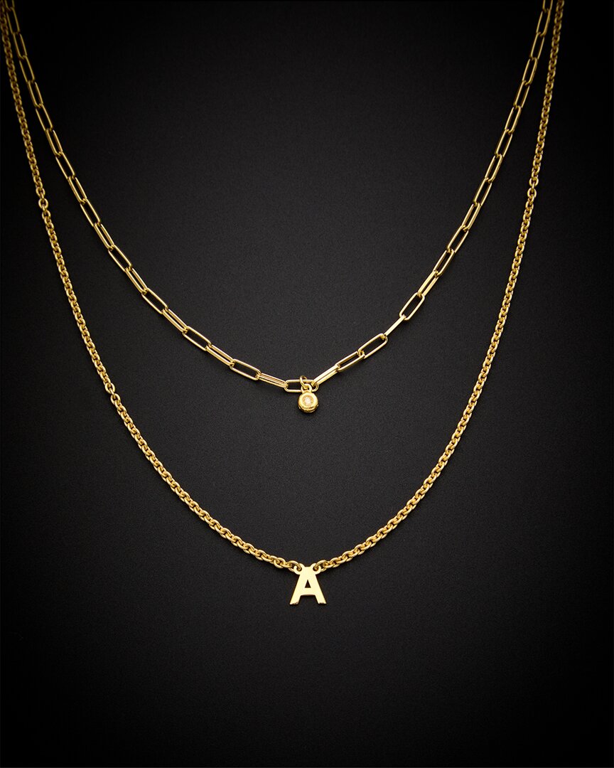 Italian Gold Over Silver 18k Diamond Initial Necklace (a-z) In Gold