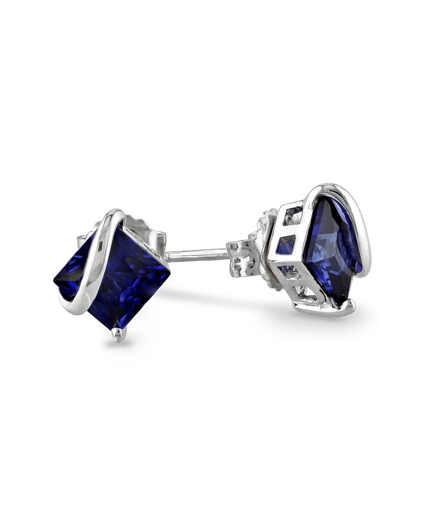 Rina Limor 2 5/8ct Tgw Created Blue Sapphire Stud Earrings In In Silver